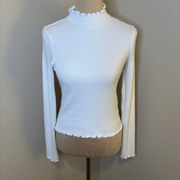 American Eagle Outfitters Tops - American Eagle Women's Top Ribbed Knit Long Sleeve Mock Neck White, Size M #255